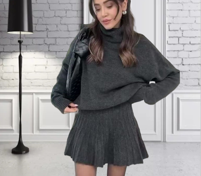 Dames pull en maille oversize avec une structure ribbed de haute qualité et une mini jupe assortie Chic und Stil