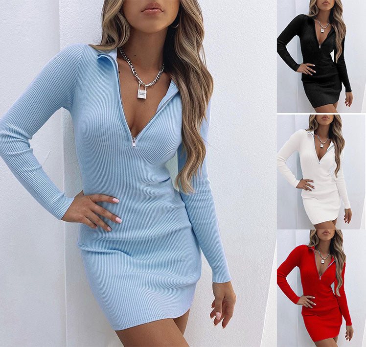 Robe tricotée pour femmes avec col zippé et coupe ajustée Chic und Stil