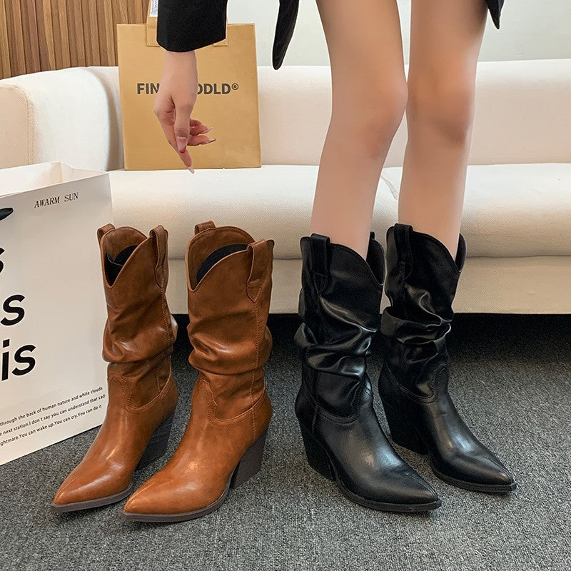 Bottes Western pour femmes avec un élégant drapé et un talon Chic und Stil