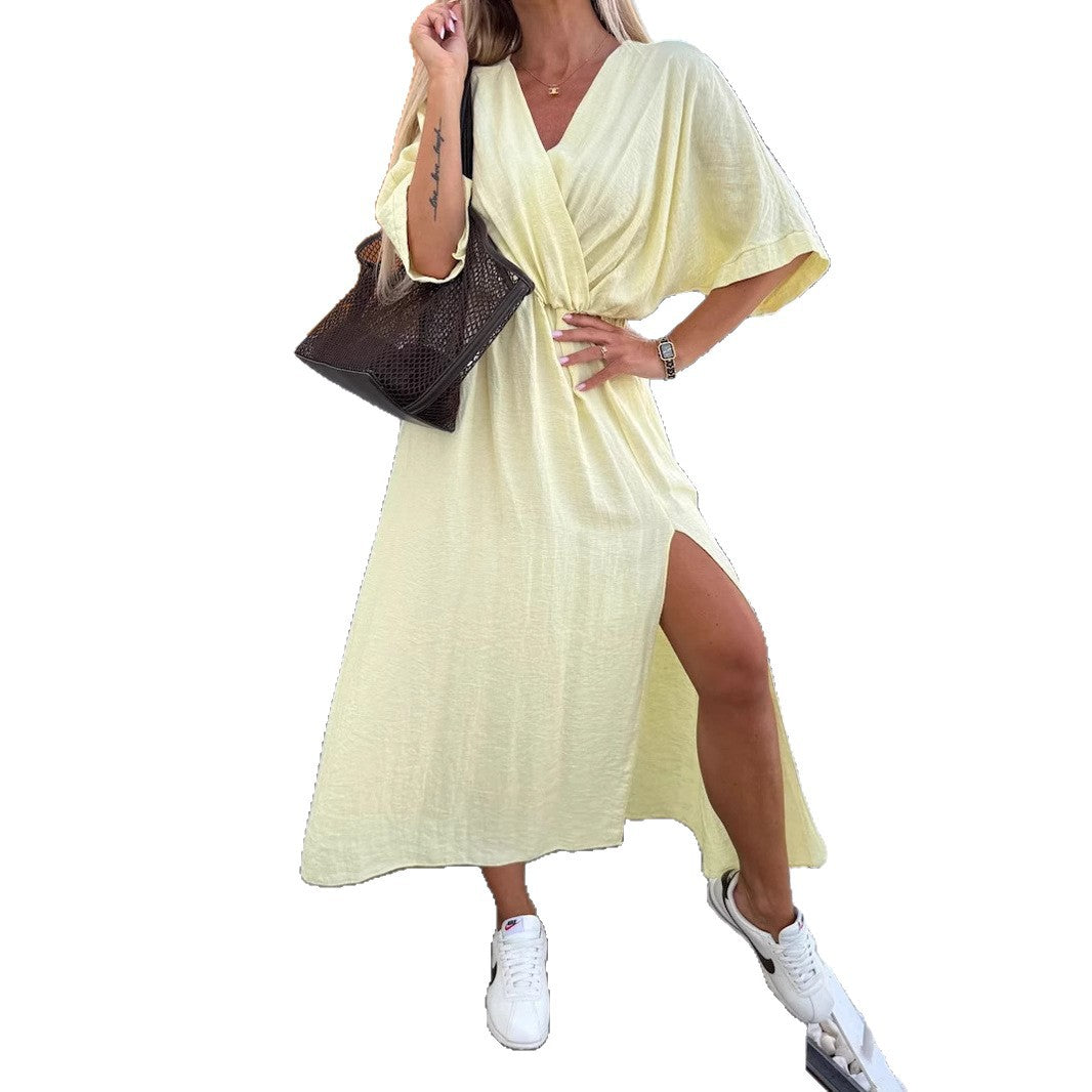 Robe maxi décontractée pour femme avec décolleté en V profond et taille élastique Chic und Stil