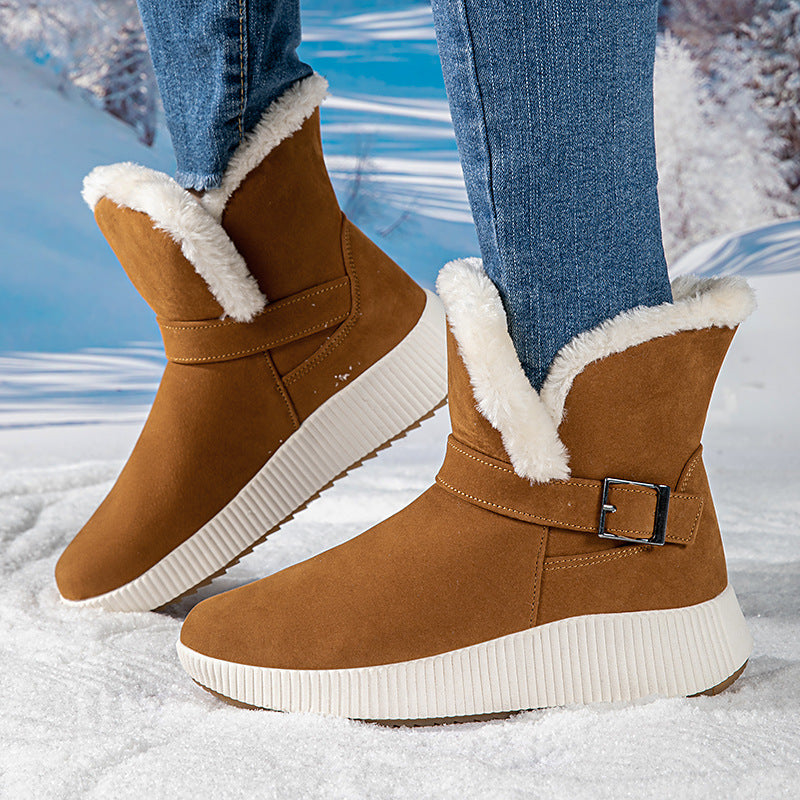 Bottes d'hiver pour femmes doublées avec application de boucle à la mode et semelle antidérapante Chic und Stil