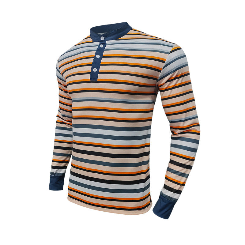 Homme T-shirt Henley à manches longues avec motif en fines rayures et col moderne Chic und Stil