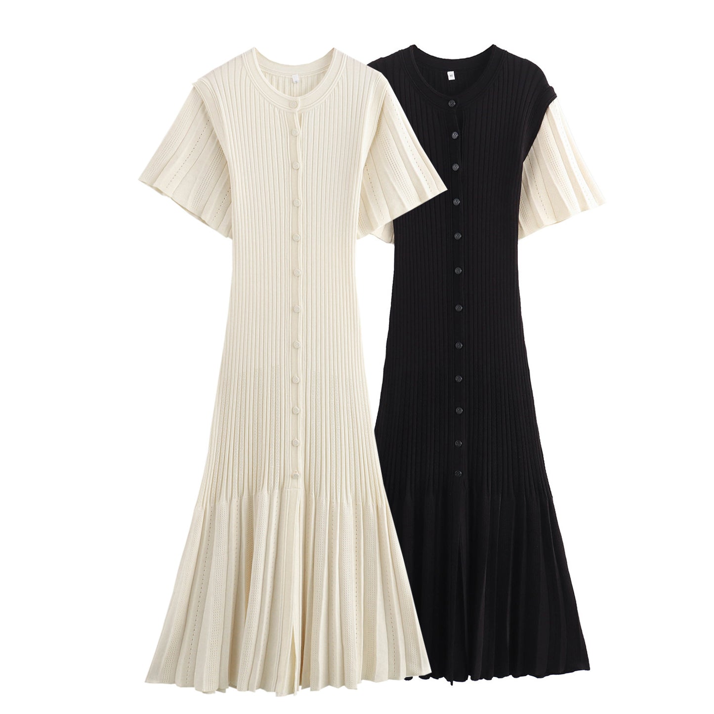 Robe midi femme avec un élégant ourlet à volants et un fin détail de boutons Chic und Stil