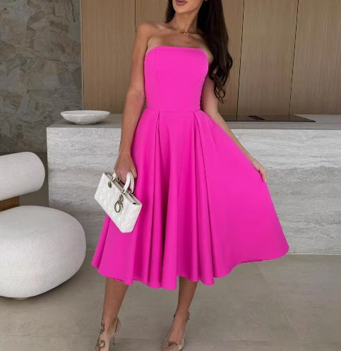 Robe midi à ligne A sans bretelles pour femmes avec jupe fluide Chic und Stil