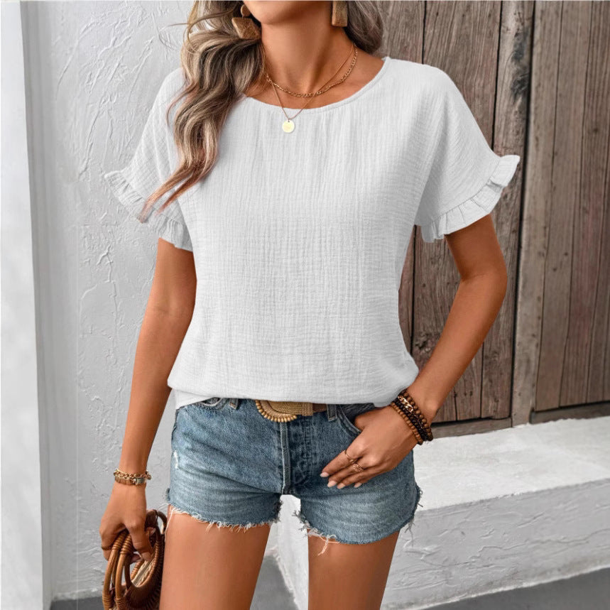 Blouse à manches courtes volants pour femmes avec dos en bouton Chic und Stil