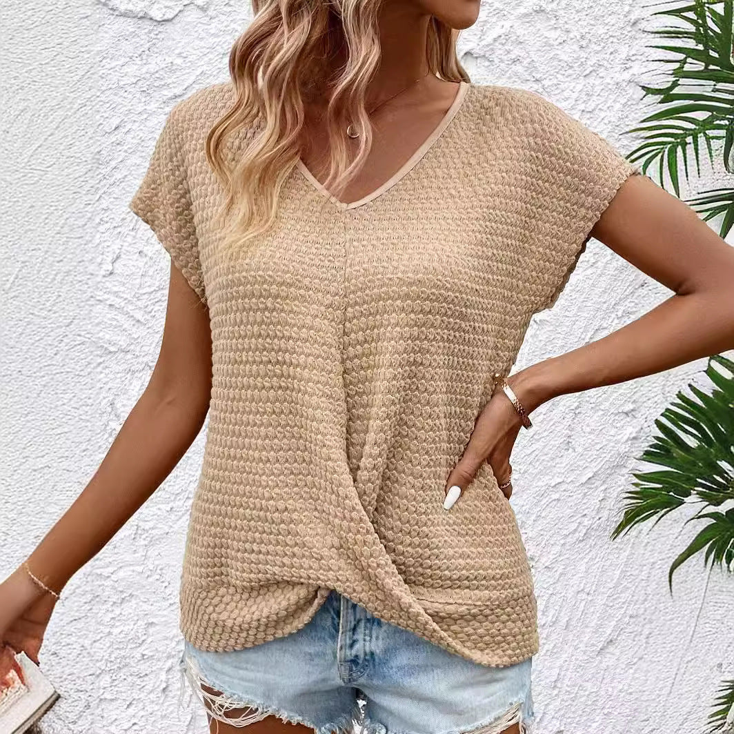 Women's Casual V-Neck T-Shirt with Structured Fabric Chic und Stil