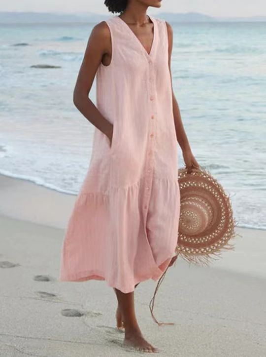 Women's airy maxi dress with button placket and practical pockets Chic und Stil