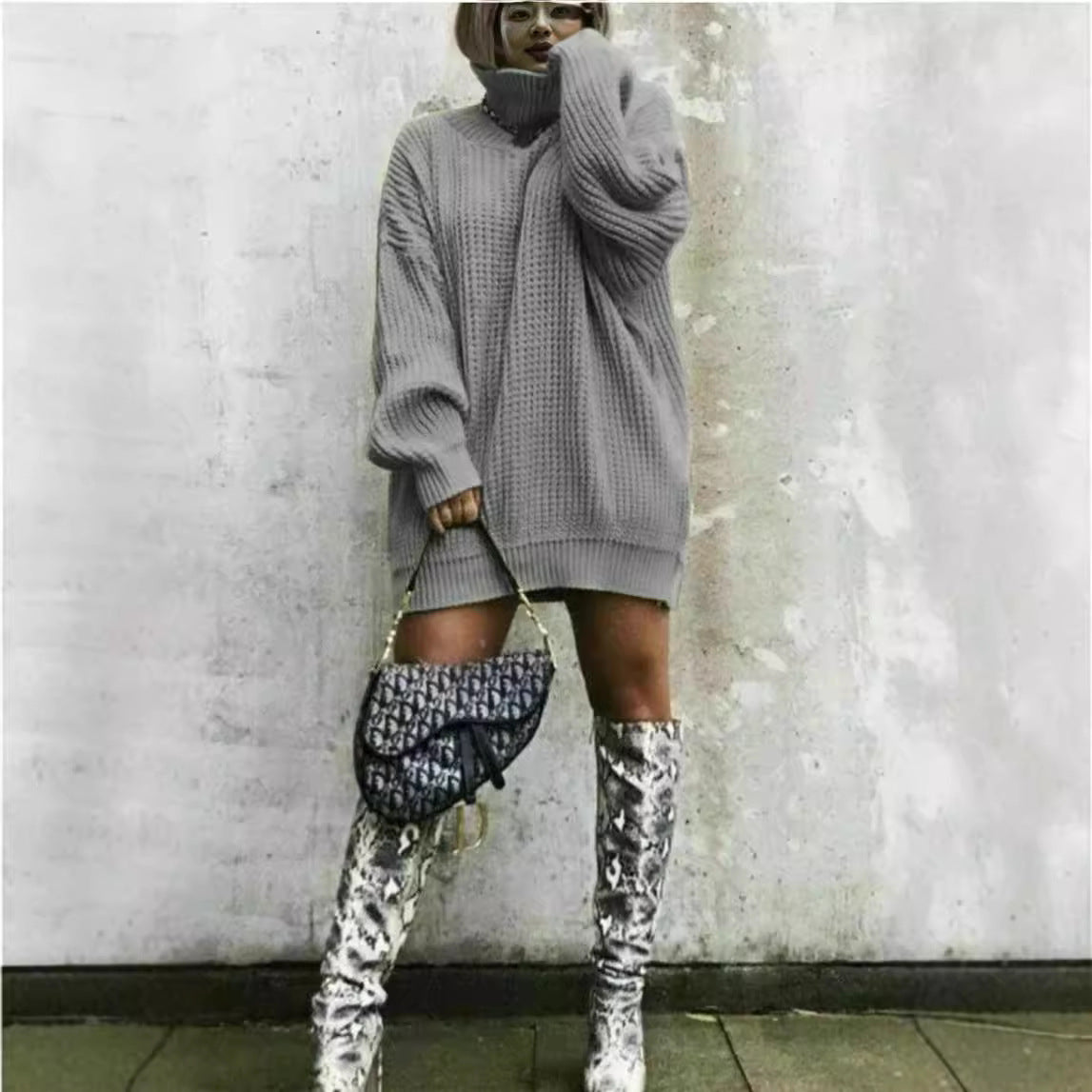 Dames gros pull en tricot avec col montant et silhouette décontractée Chic und Stil
