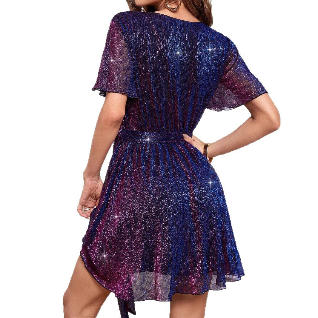 Robe mini portefeuille pour femmes en tissu scintillant Chic und Stil