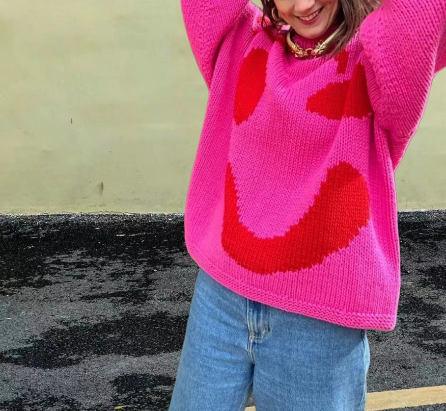 Pull en tricot pour femmes avec un motif smiley joyeux et une coupe décontractée Chic und Stil
