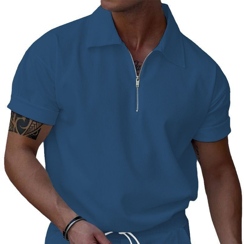 Chemise polo à manches courtes pour hommes avec fermeture éclair et tissu structuré Chic und Stil