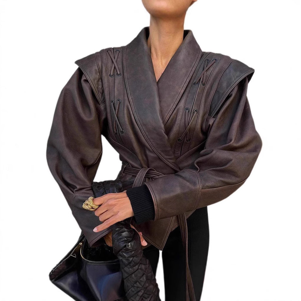 Blazer en cuir pour femmes avec des lacets décoratifs Chic und Stil