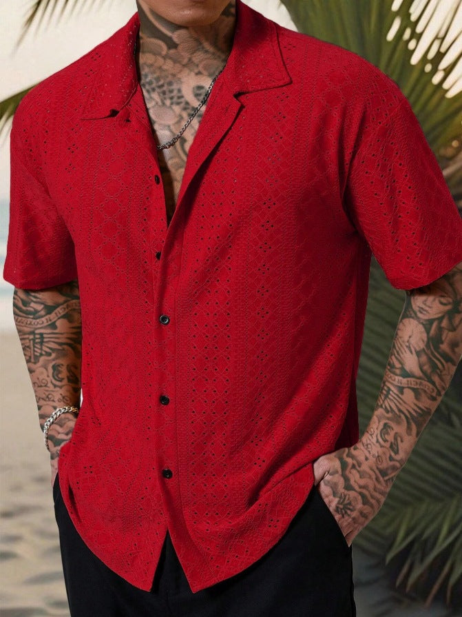 Chemise à manches courtes pour hommes avec broderie délicate en dentelle Chic und Stil