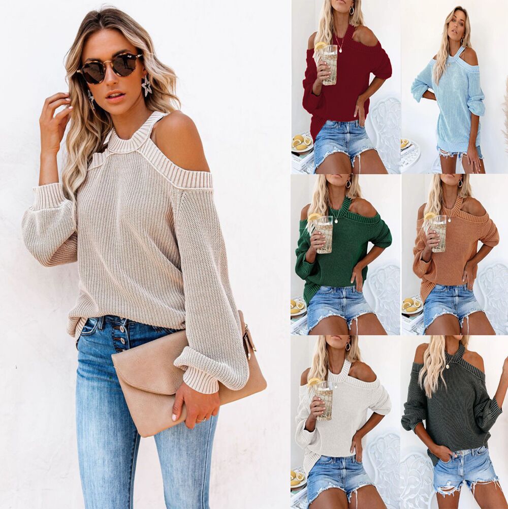 Pull femme Cool Off-Shoulder en tricot avec des manches larges Chic und Stil