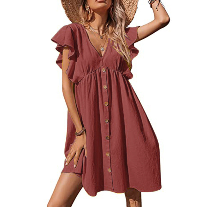 Airy summer dress for women with playful ruffle details and button closure Chic und Stil