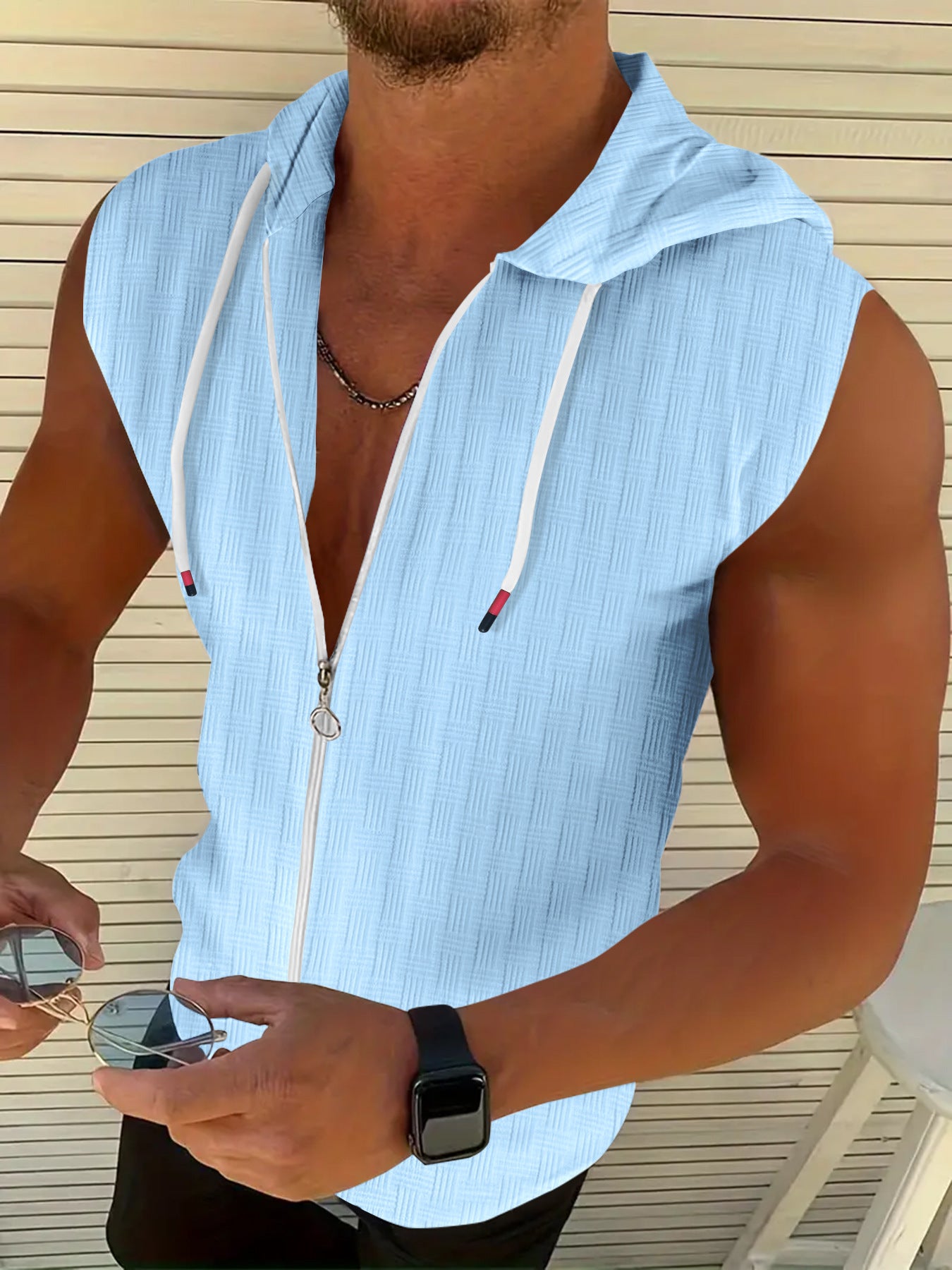 Hommes Complètement sans manches Zip-Up Hoodie Chic und Stil