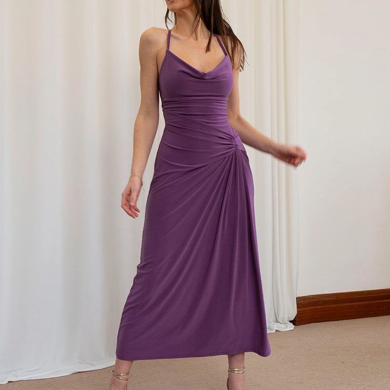 Robe maxi à col drapé pour femmes Chic und Stil