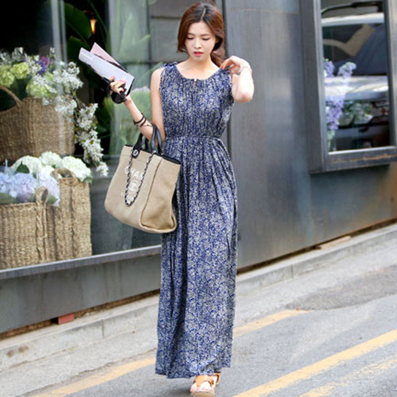 Robe maxi bohème pour femmes avec haut plissé et taille réglable Chic und Stil