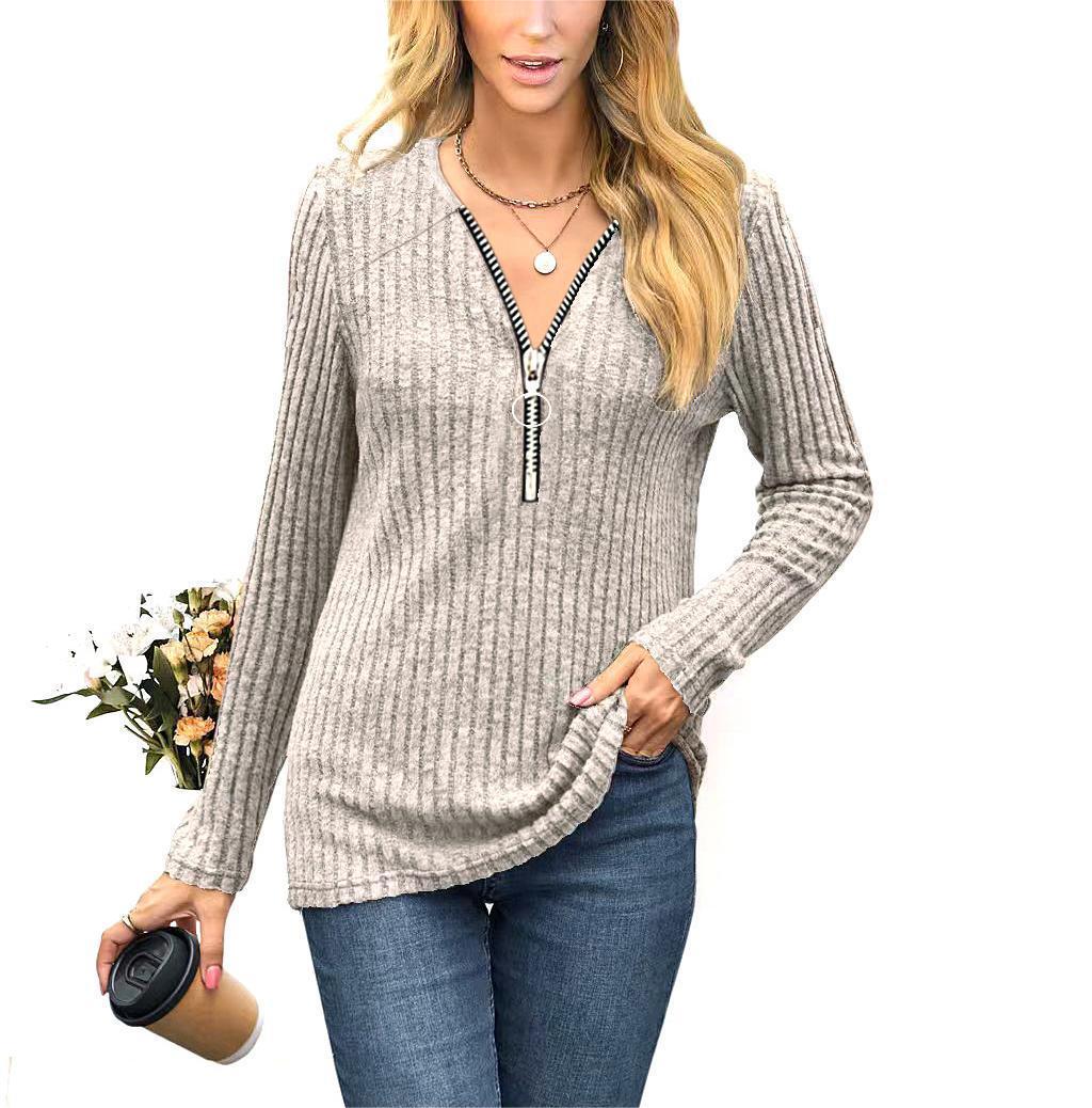 Pull femme avec zipper de haute qualité et design en côtes fines Chic et Stil