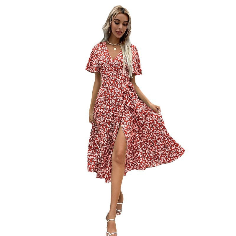 Robe portefeuille à imprimé floral pour femmes avec fente haute Chic und Stil