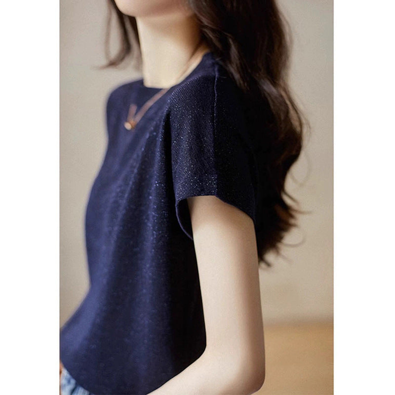 T-shirt en maille pailletée à manches courtes pour femme Chic und Stil