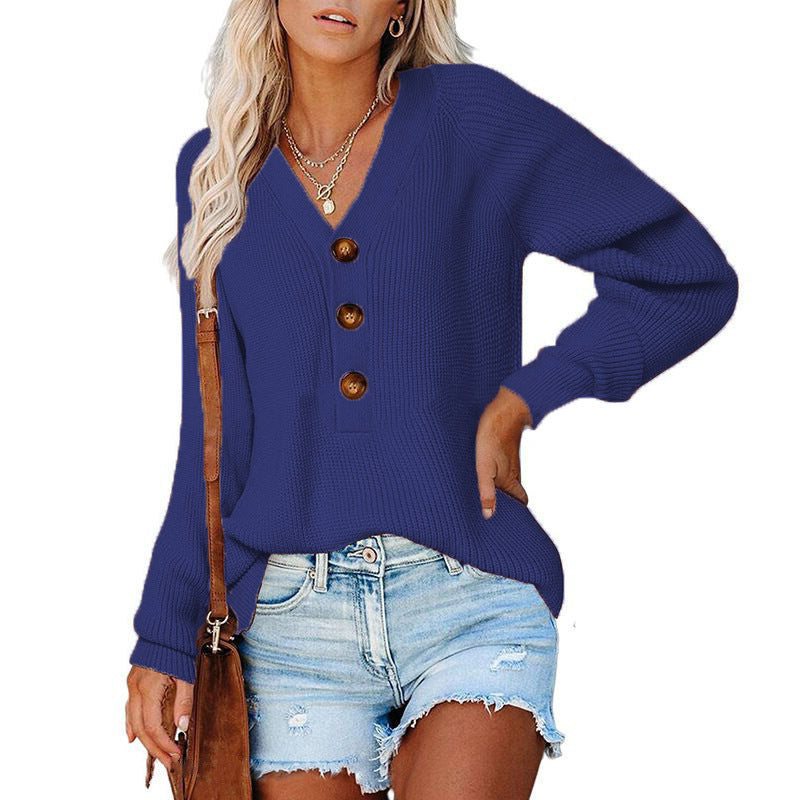 Pull en tricot pour dames avec détails de boutons et décolleté en V plongeant Chic und Stil