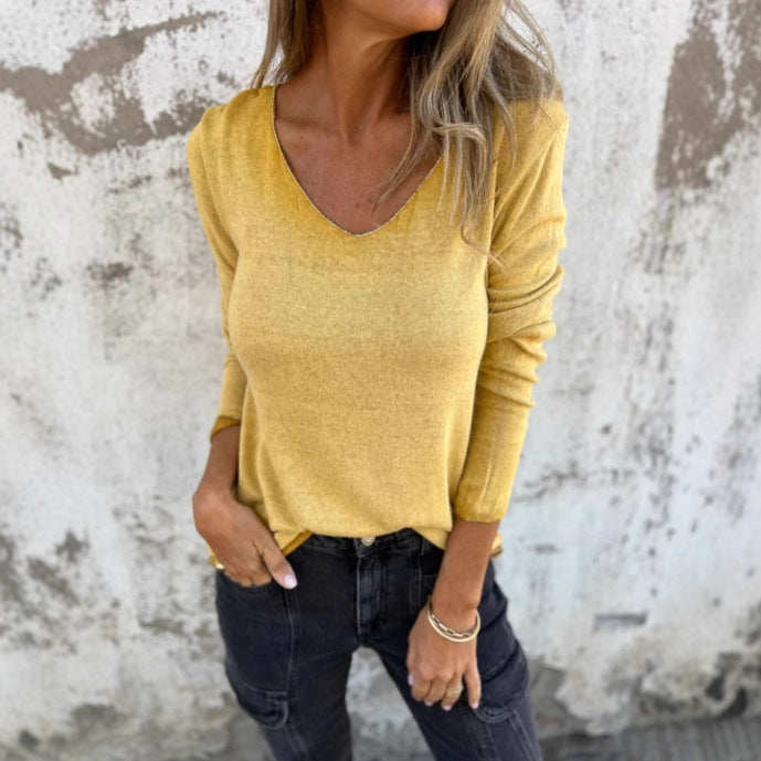 Chemise décontractée à manches longues à col en V pour femmes Chic und Stil