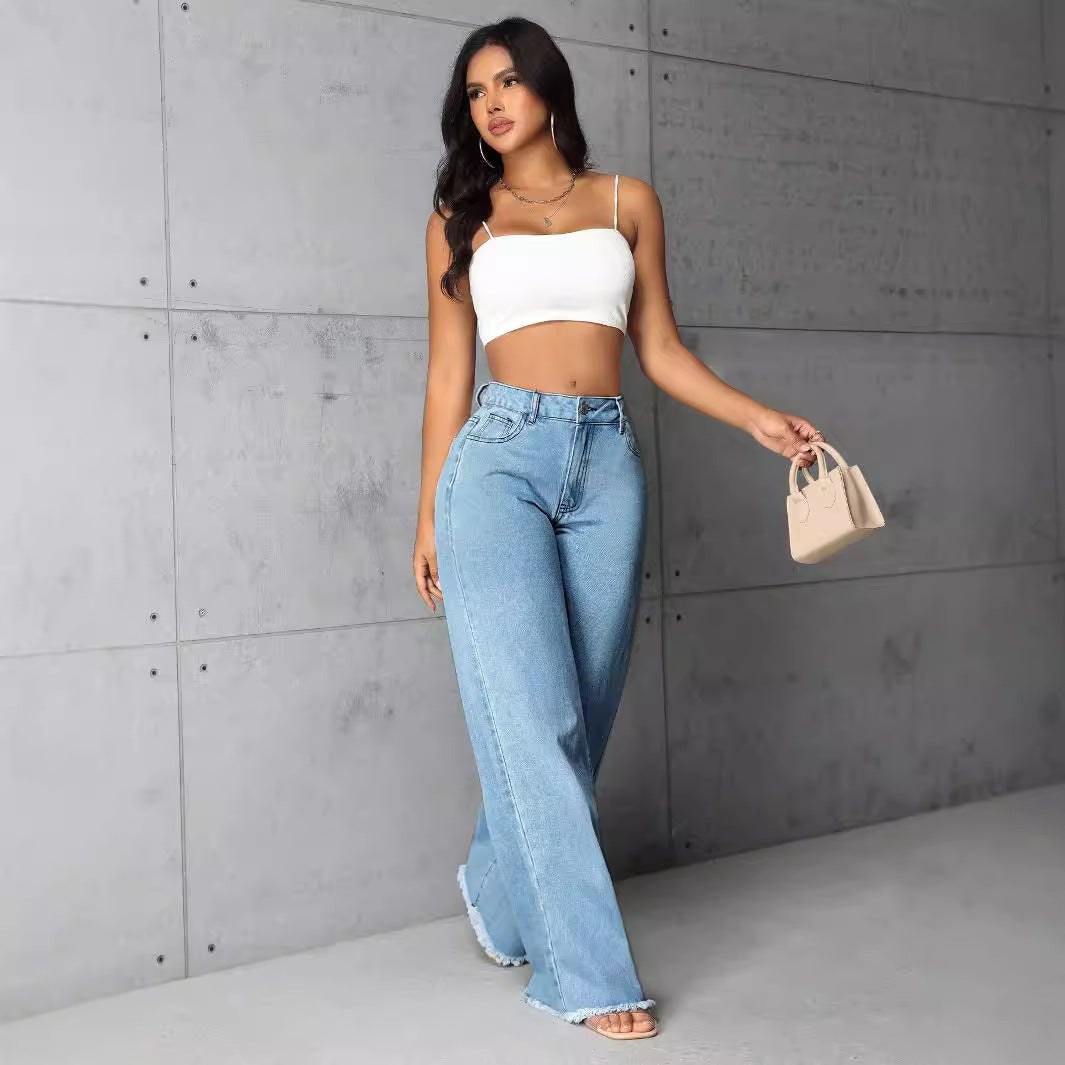 Jean large pour femmes avec ourlet effiloché et coupe élégante Chic und Stil