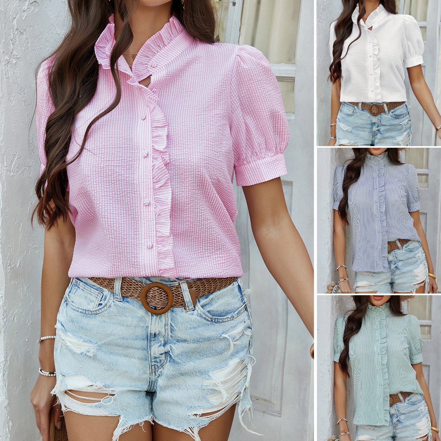 Women's blouse with lace details and a classic collar Chic und Stil