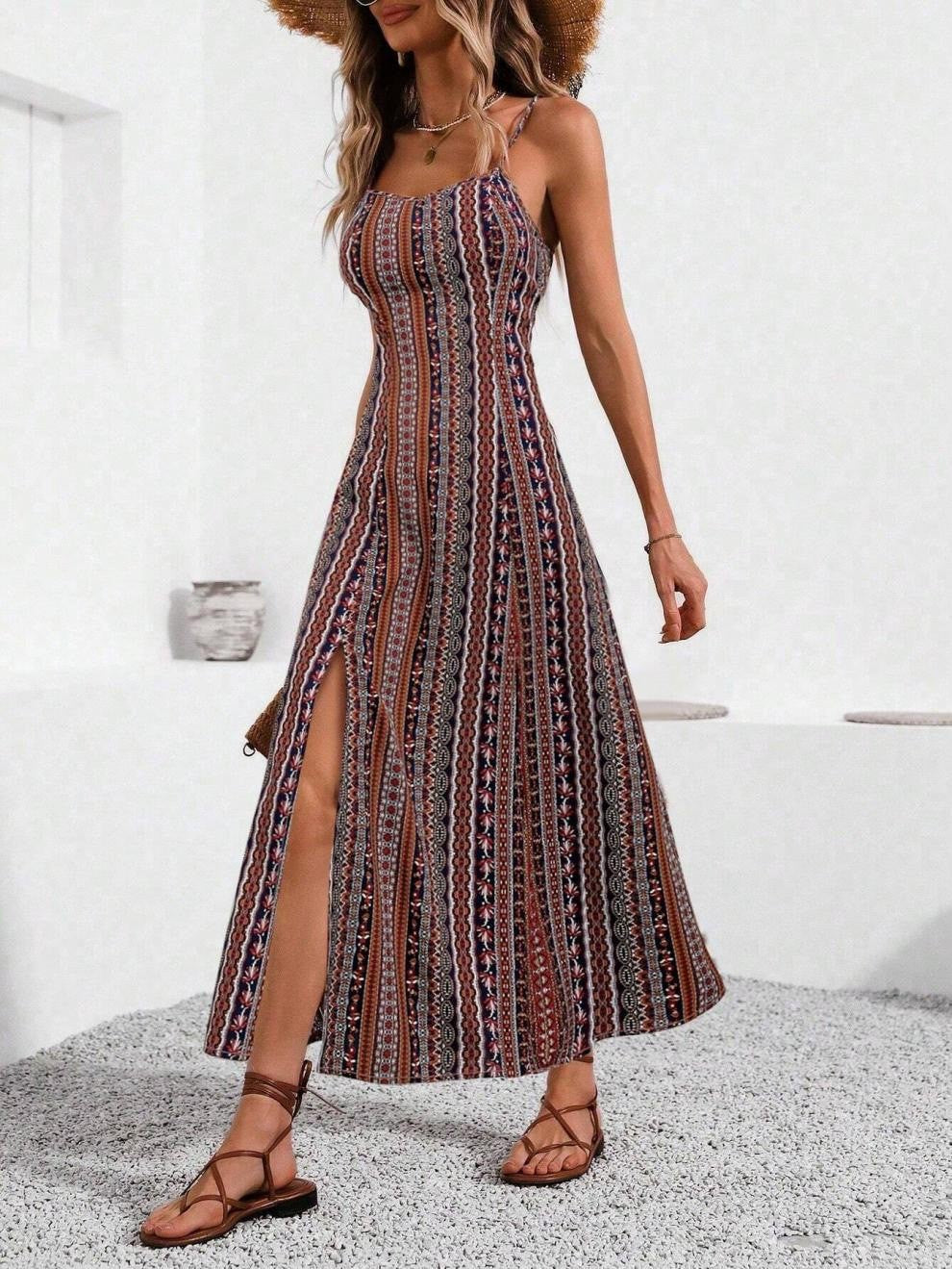 Robe maxi rayée bohémienne Chic und Stil pour femmes