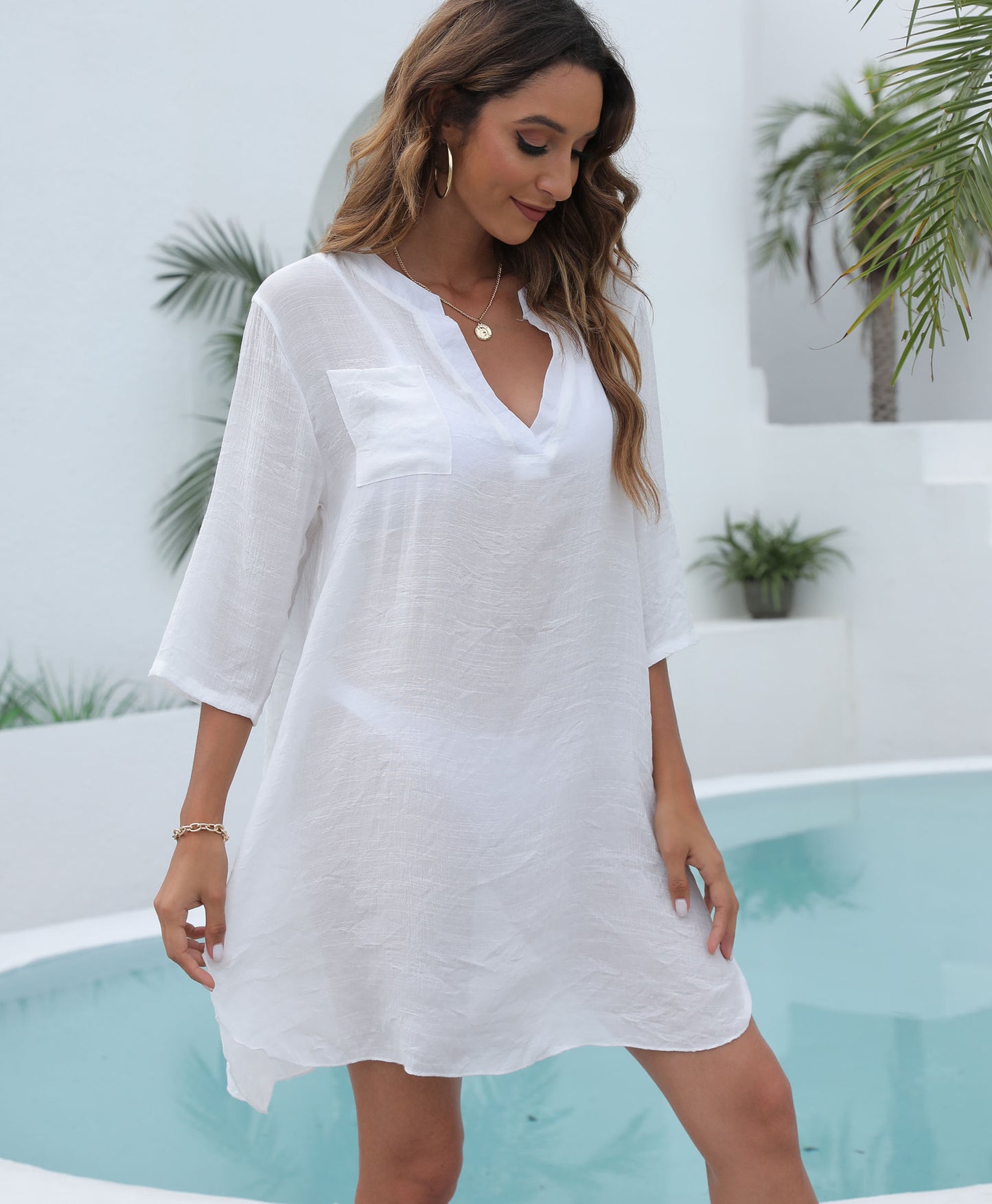 Dames Robe Tunique Légère Resort Chic und Stil
