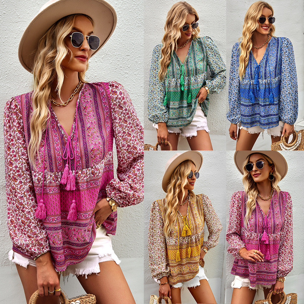 Airy feminine blouse with trendy boho pattern and elegant ruffle details Chic und Stil