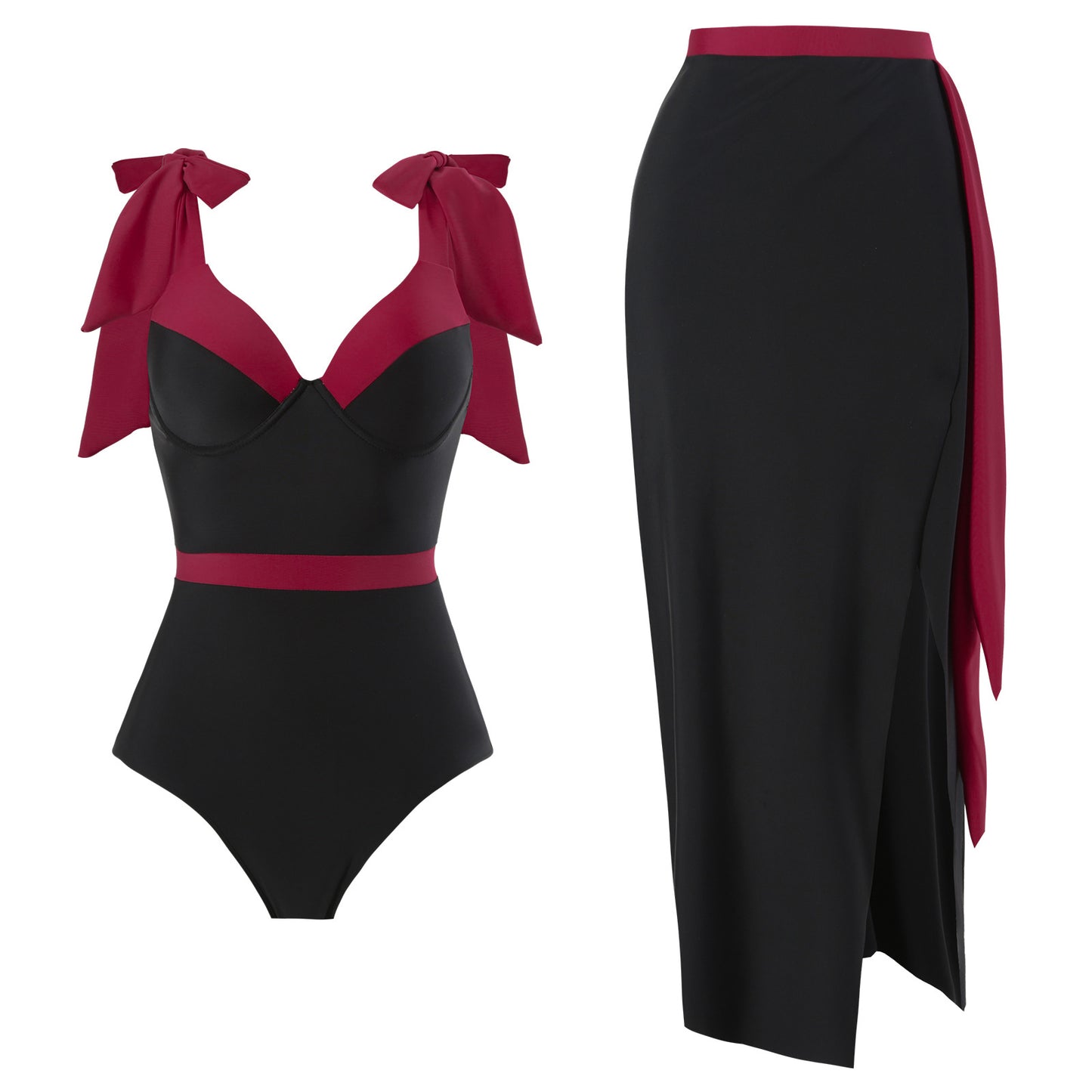 Maillot de bain élégant pour femmes avec jupe enveloppante amovible et nœuds assortis Chic und Stil
