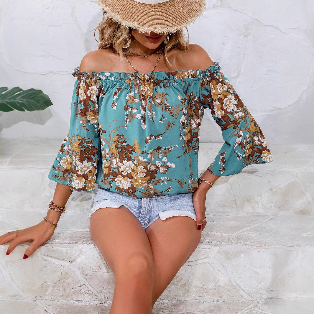 Blouse femme off-shoulder avec détails floraux et manches évasées Chic und Stil