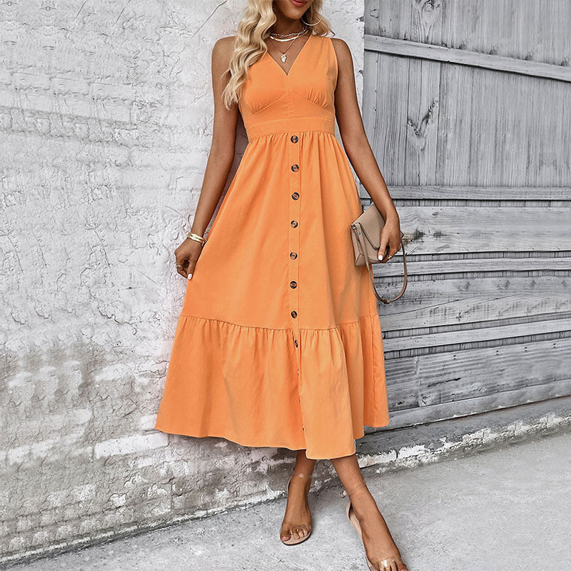 Robe Maxi à Boutons pour Femme avec Jupe Fluide Chic und Stil