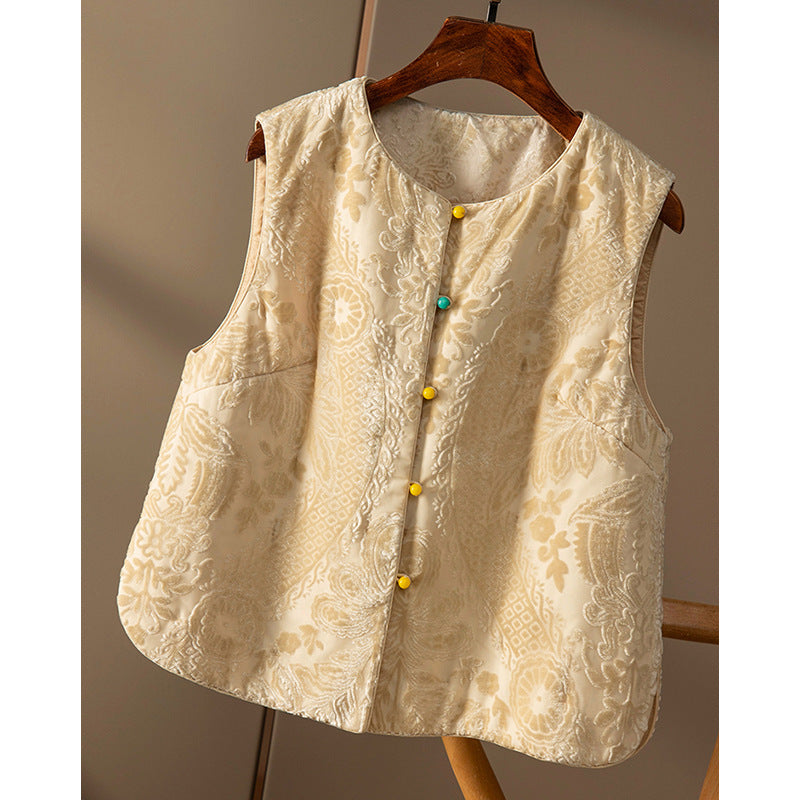 Gilet sans manches à imprimé floral texturé Chic und Stil pour femmes