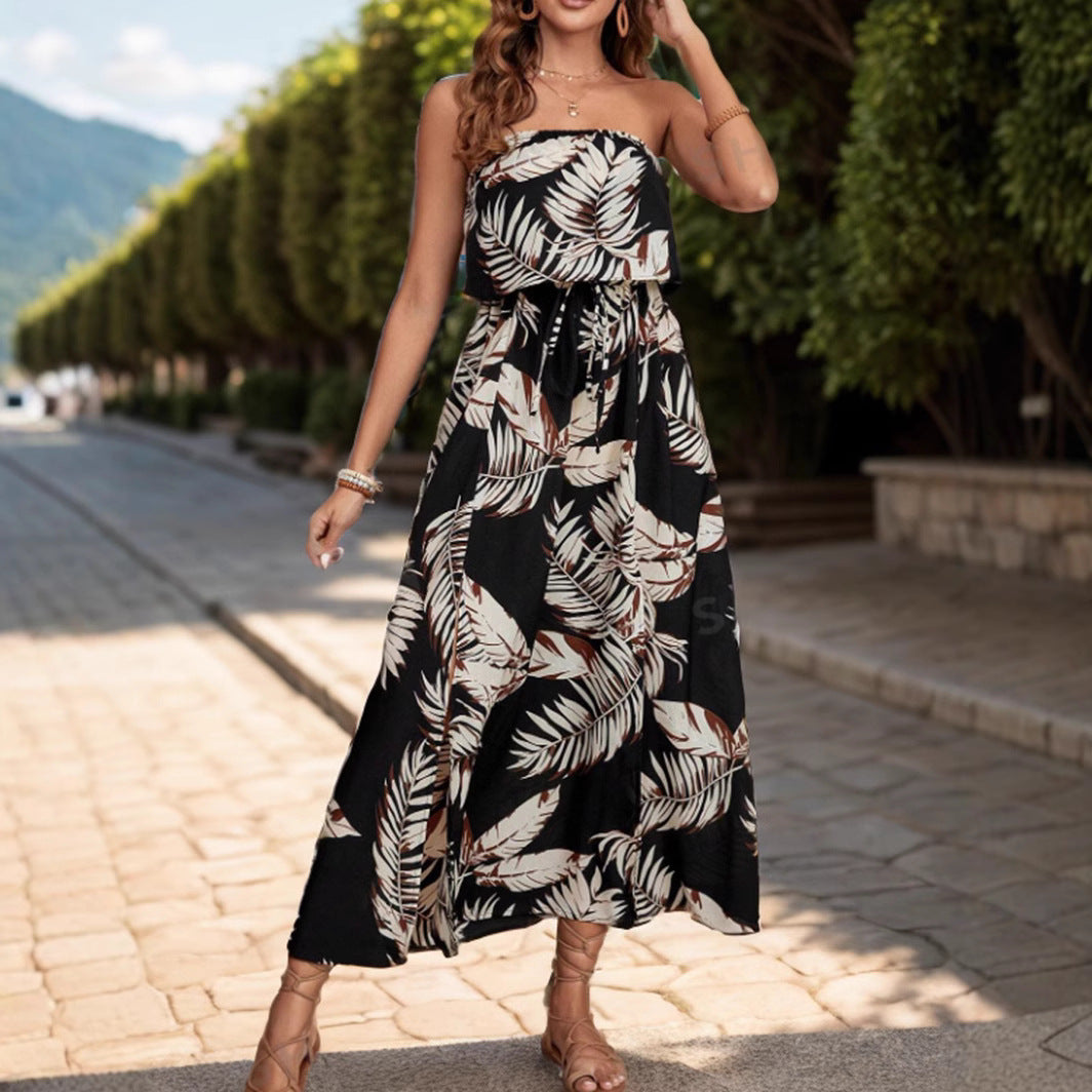 Robe maxi sans bretelles pour femmes avec détail de fente haute Chic und Stil
