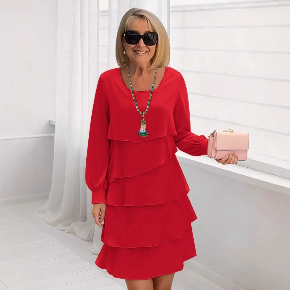 Robe à volants pour femmes avec des couches élégantes et des manches longues Chic und Stil