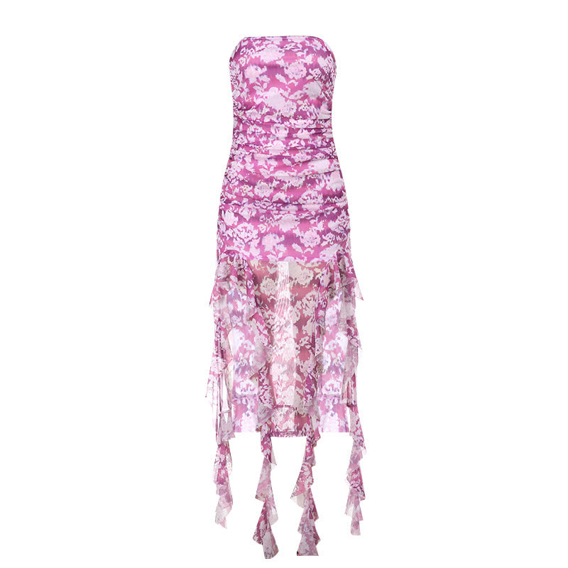 Robe Maxi Mini Volant à Fleurs Sans Manches Chic und Stil