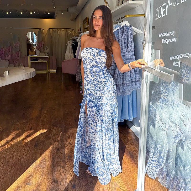 Robe maxi sans bretelles pour femmes avec fente haute Chic und Stil