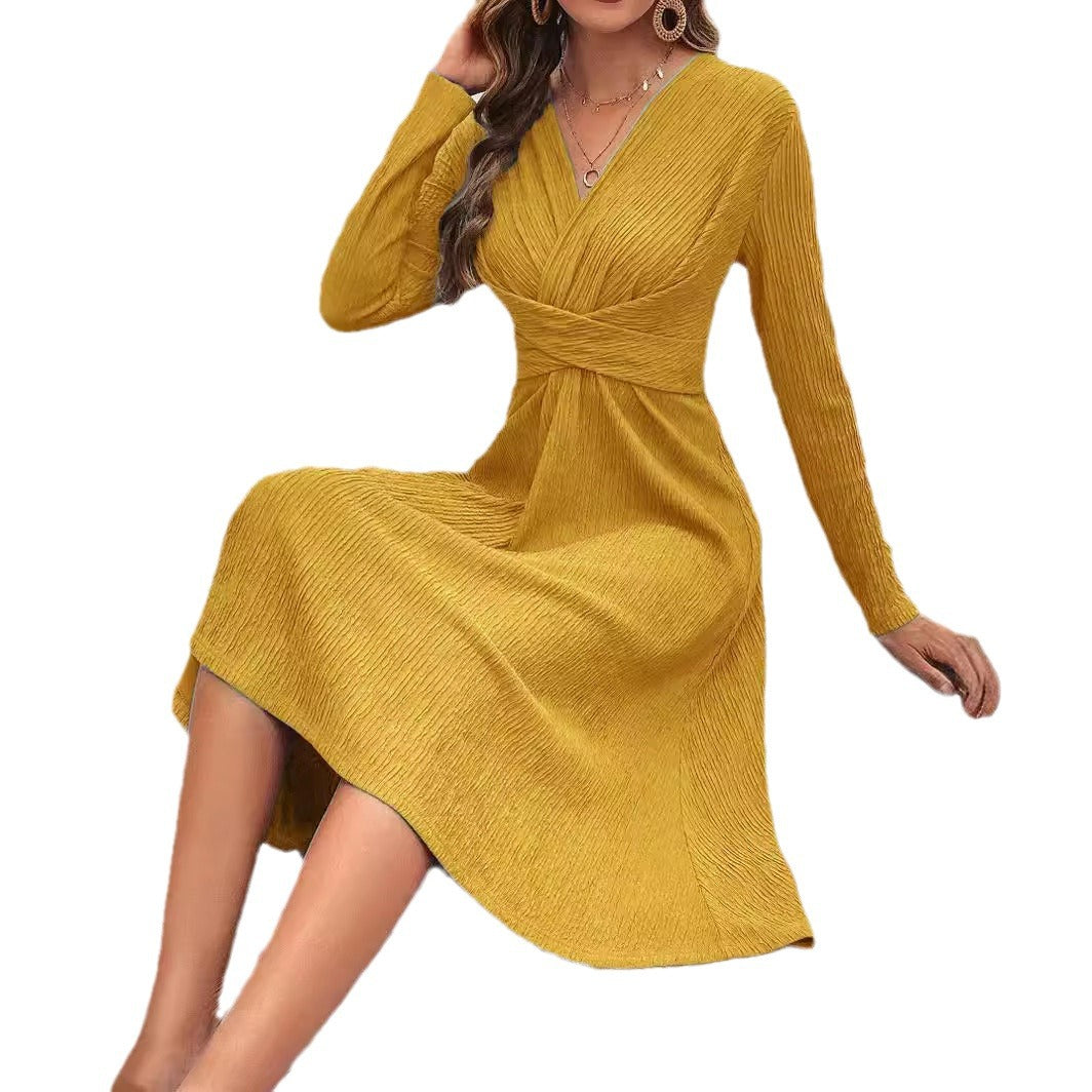 Dames Élégante robe portefeuille avec haut structuré et manches longues Chic und Stil