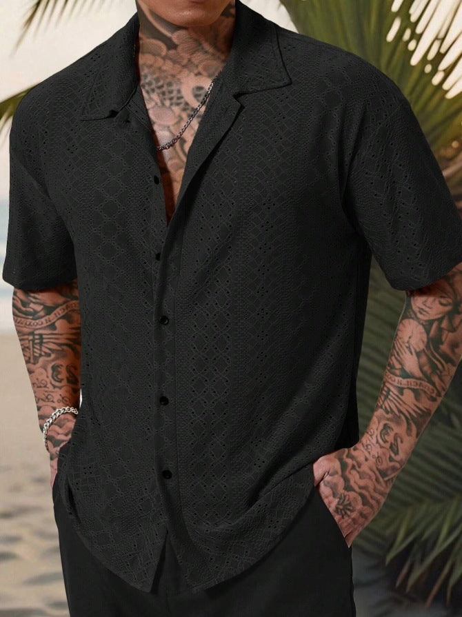 Chemise à manches courtes pour hommes avec broderie délicate en dentelle Chic und Stil