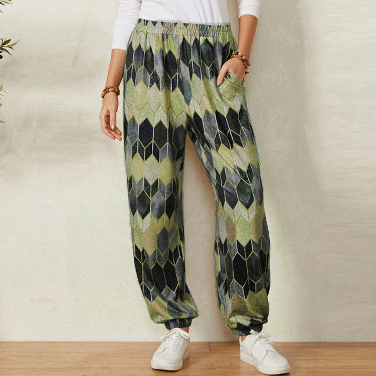Pantalon de loisirs pour femmes avec motif géométrique moderne et taille élastique Chic und Stil