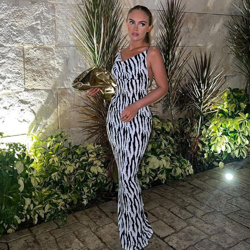 Robe maxi imprimée zèbre pour femmes Chic und Stil
