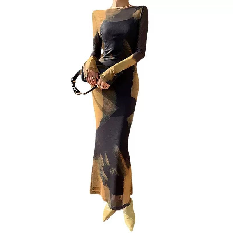 Robe de fête à manches longues transparente pour femmes Chic und Stil