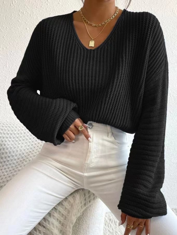 Pull V dames avec des manches larges et un motif tricot structuré Chic und Stil