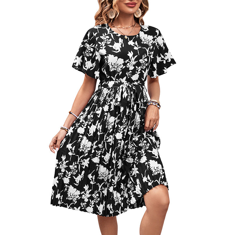 Robe midi à imprimé floral pour dames avec ceinture à nouer Chic und Stil
