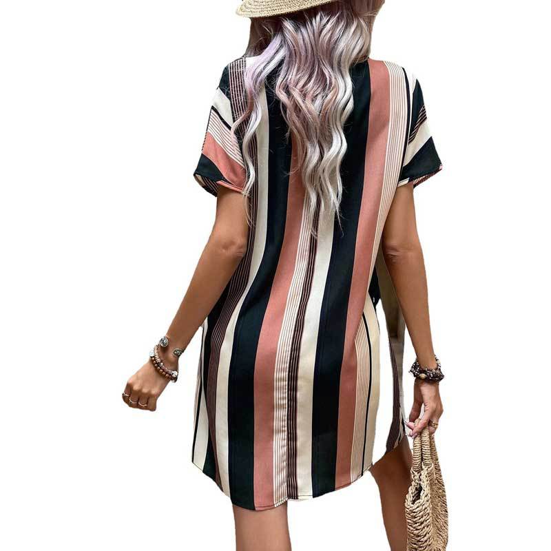 Robe Mini Rayée Décontractée Femme Chic und Stil