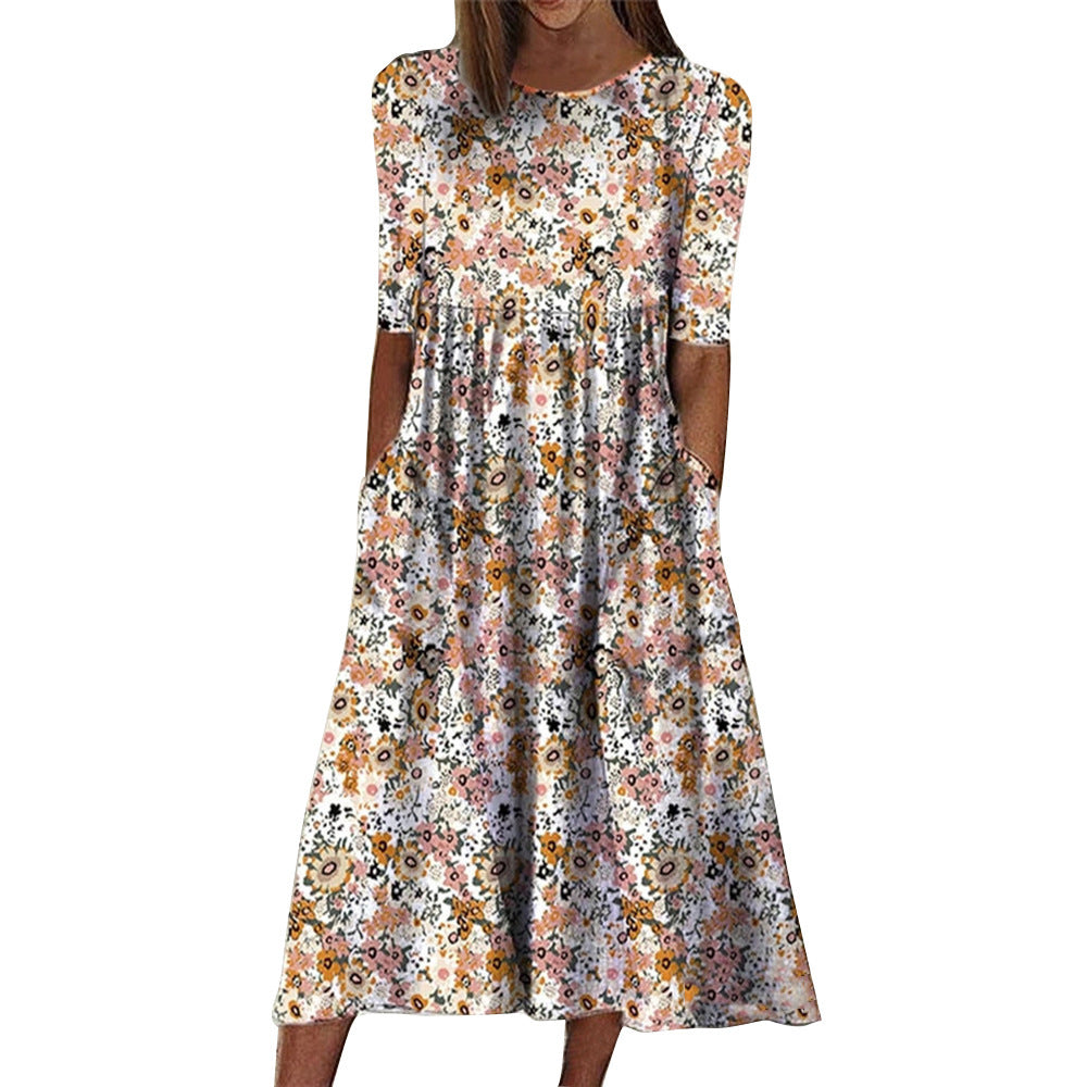 Robe midi florale fluide pour femmes chic et stylée