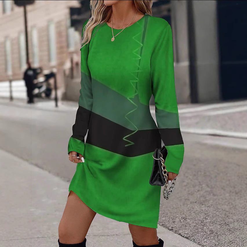 Robe mini moderne pour dames avec des blocs de couleurs graphiques et des manches longues Chic und Stil